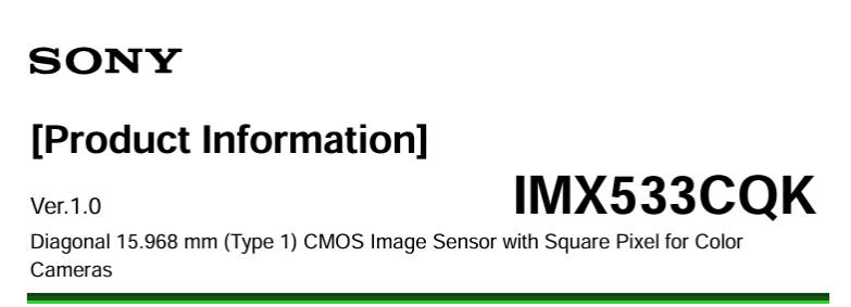 Спецификации и характеристики сенсора Sony IMX533